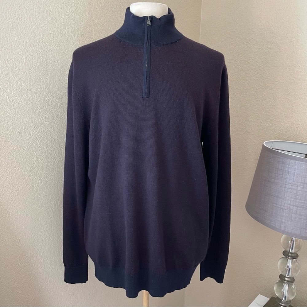 Banana Republic Merino Wool Quarter Zip Navy Red Blue Sweater Size XL